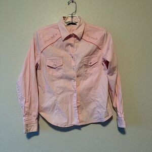 El General, Women Pink Western Long Sleeve Snap Button Shirt, Size L